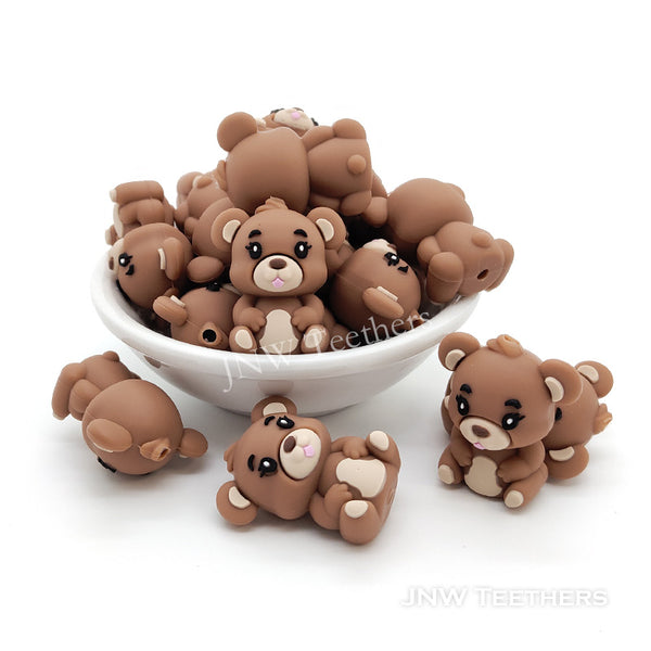 3D Teddy Bear Silicone Focal Beads