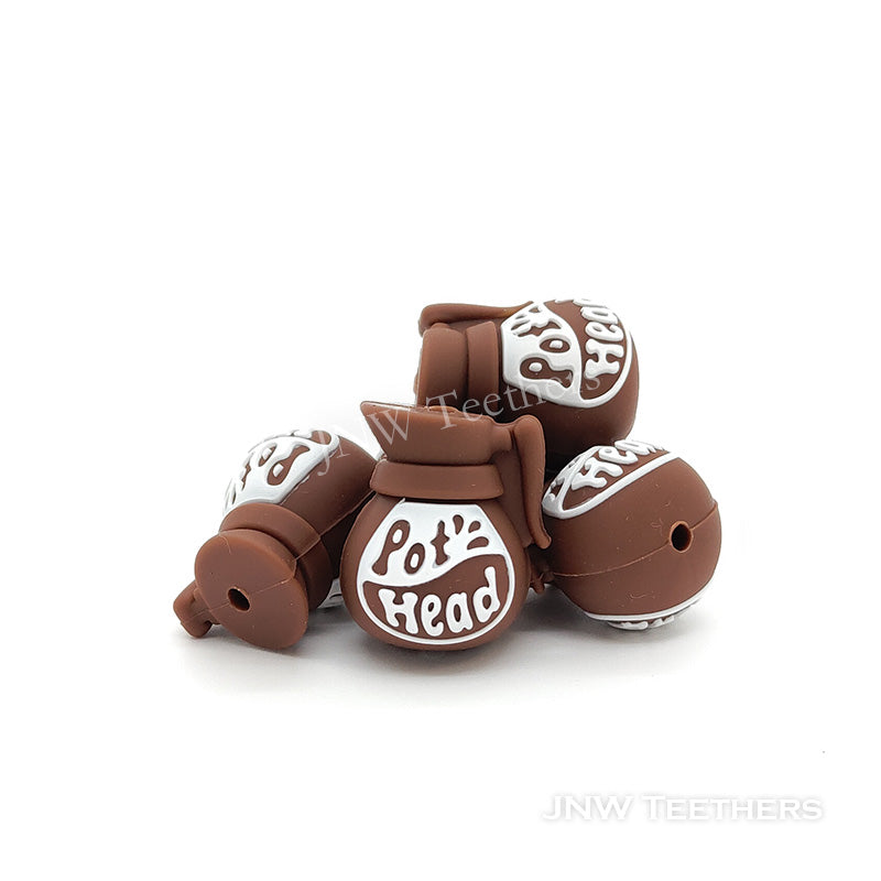 3D coffee  pot silicone focal beads brown