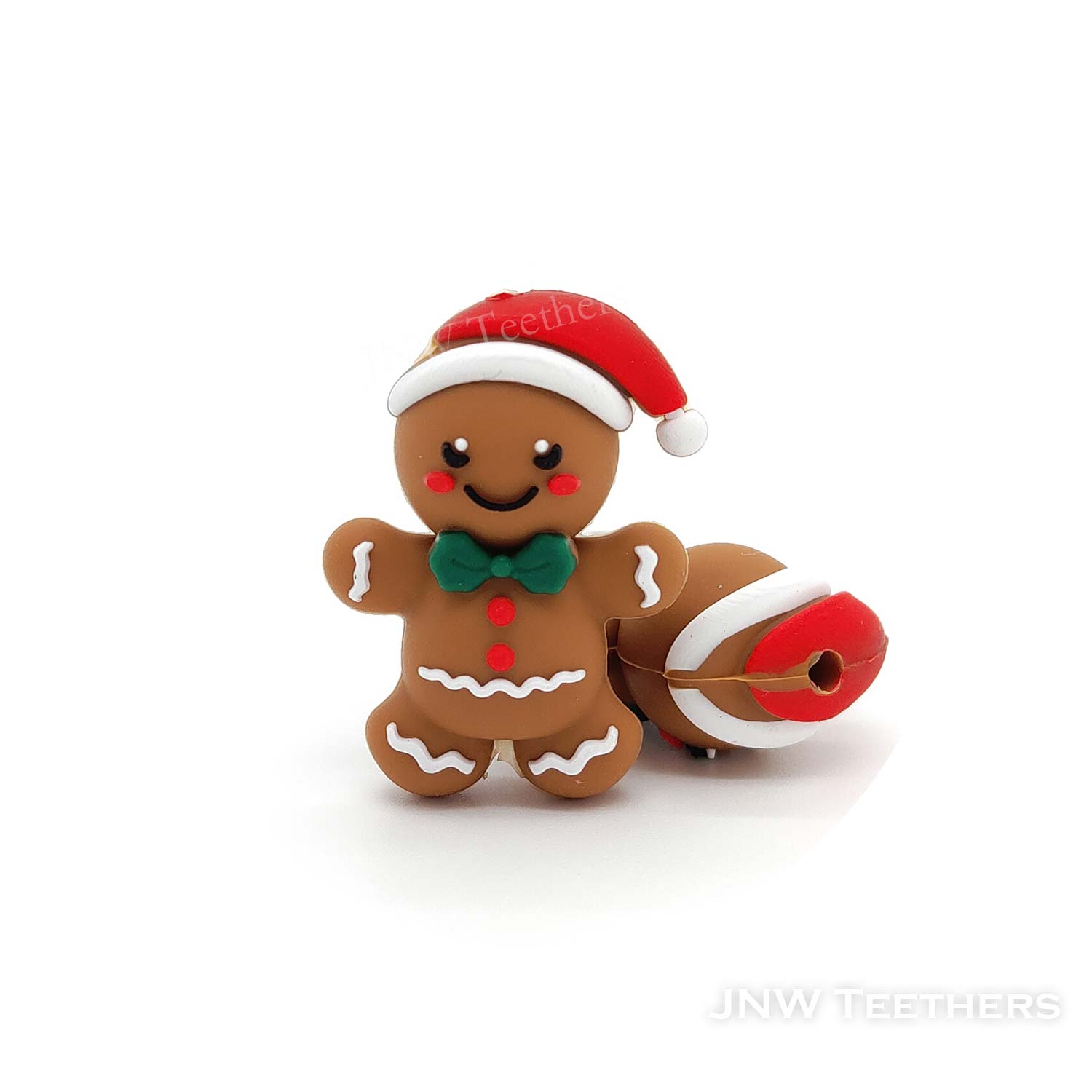 3D Gingerbread man in Santa hat silicone focal beads