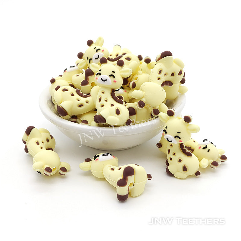 3D giraffe silicone focal beads cream yellow