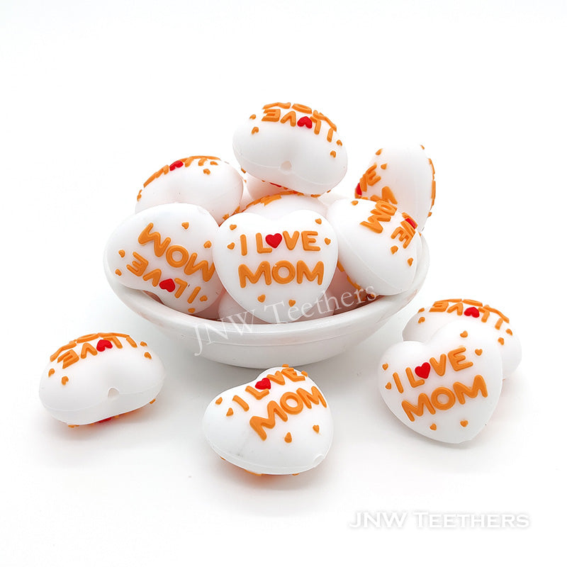 3D heart I love mom silicone focal beads