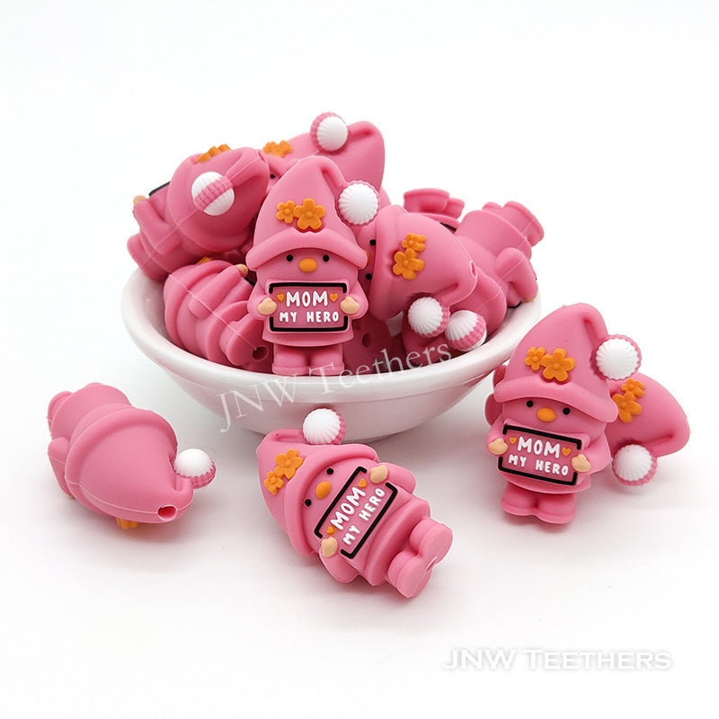 3D pink baby mom my hero silicone focal beads