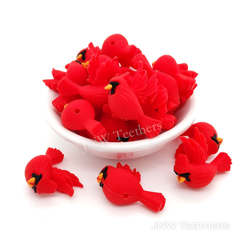 3D red bird silicone focal beads
