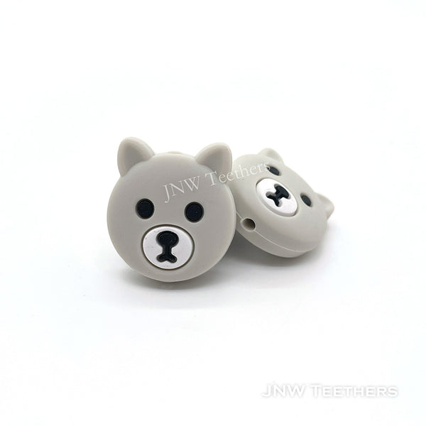 Gray  Bear Head silicone focal beads
