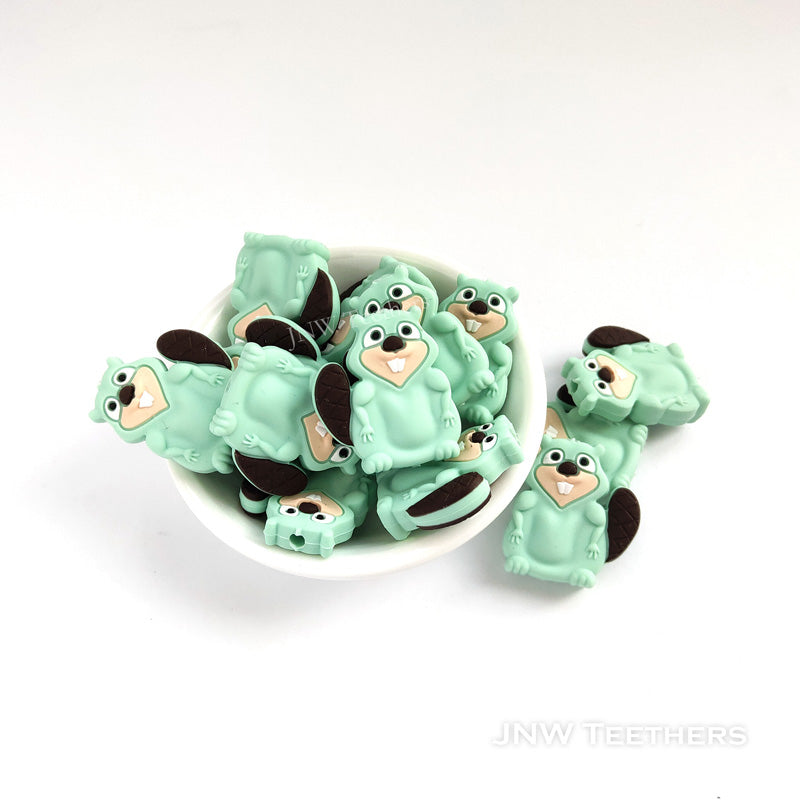 Beaver silicone focal beads mint