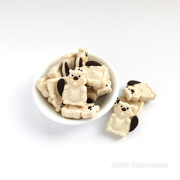 Beaver silicone focal beads oatmeal