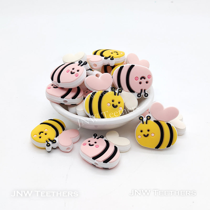 Yellow & Pink Bees Silicone Beads