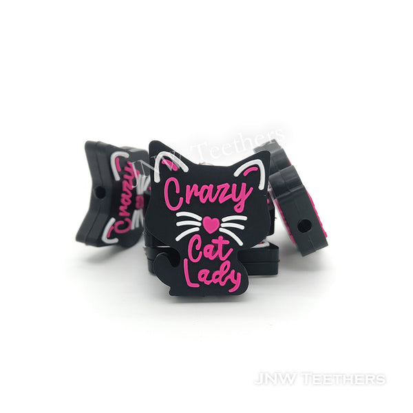 Crazy cat lady silicone focal beads Black
