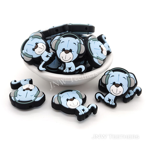 Blue monkey with headphone silicone focal beads