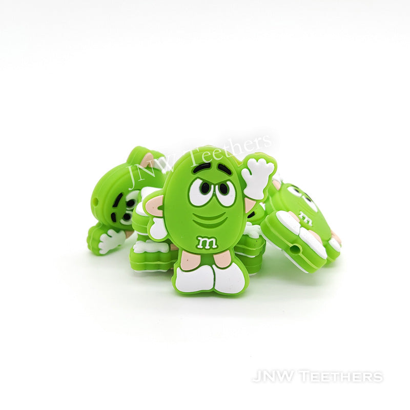 Green Mr. Bean Candy with Smiling Face Silicone Focal Beads