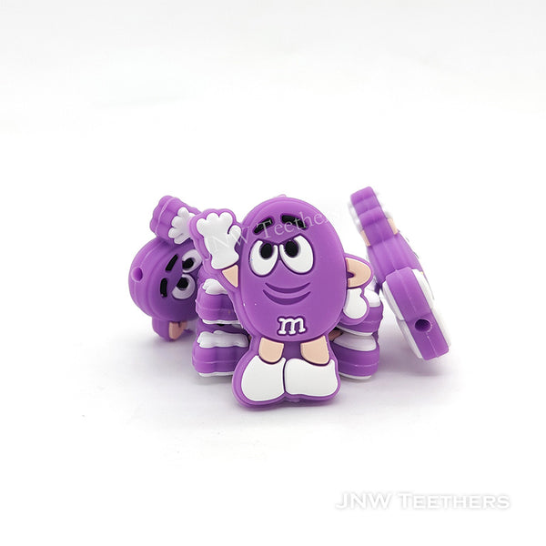 Purple  Mr. Bean Candy with Smiling Face Silicone Focal Beads