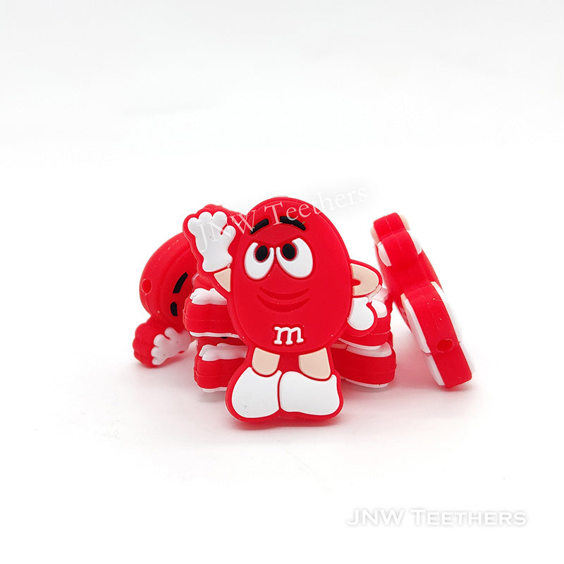 Red  Mr. Bean Candy with Smiling Face Silicone Focal Beads