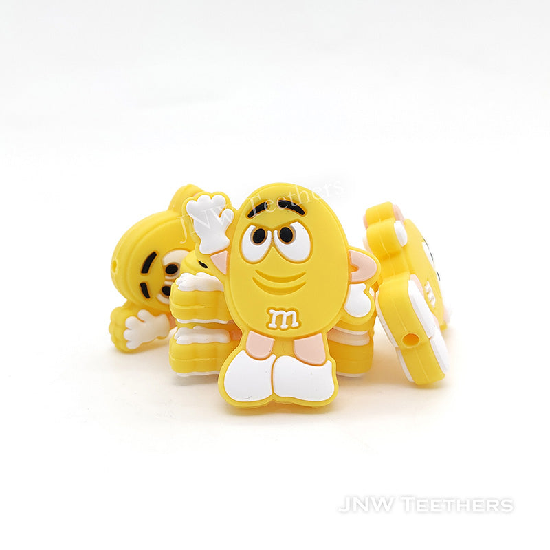 Yellow Mr. Bean Candy with Smiling Face Silicone Focal Beads