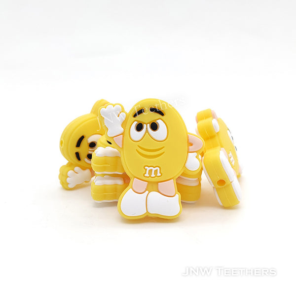 Yellow Mr. Bean Candy with Smiling Face Silicone Focal Beads