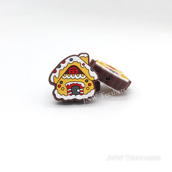 Christmas yellow house silicone focal beads
