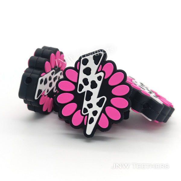 Cow printed flash concho silicone focal beads fuchsia
