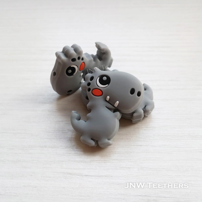 Dinosaur silicone focal beads gray