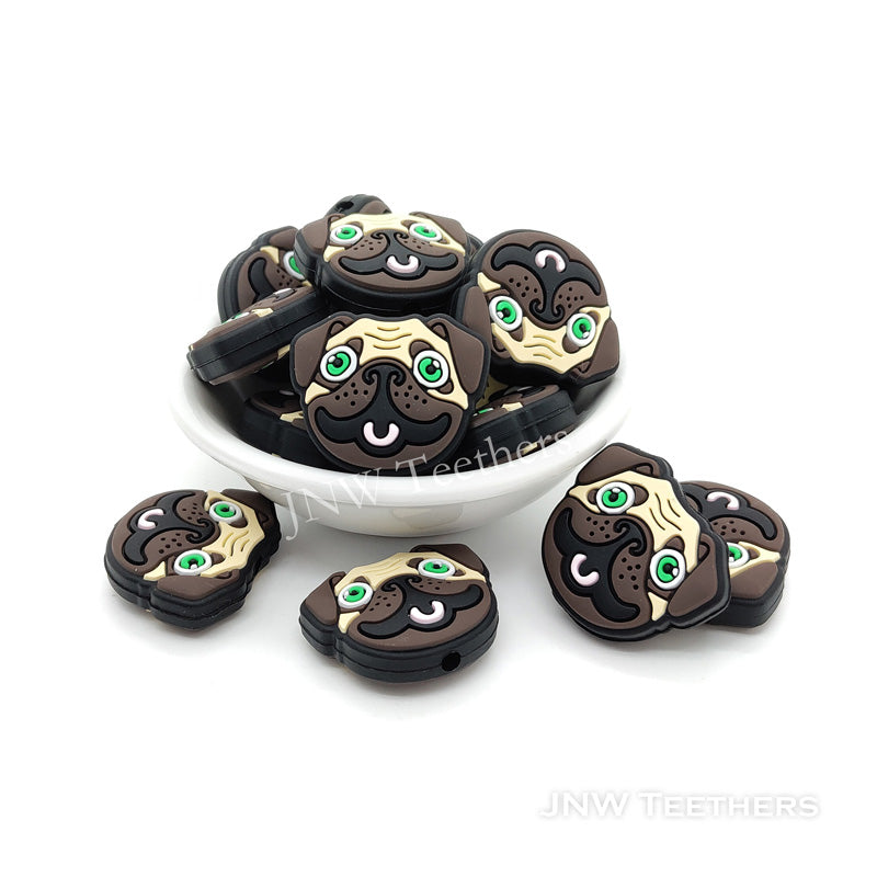 Pug dog silicone focal beads