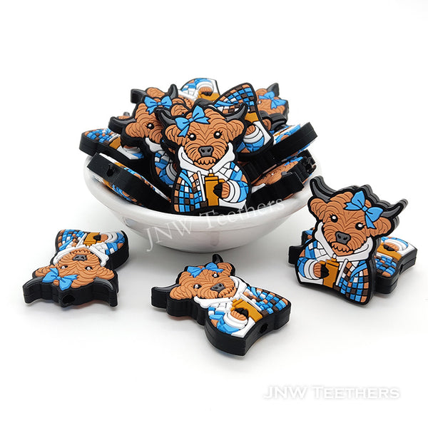 Highland cow holding coffee cup silicone focal beads
