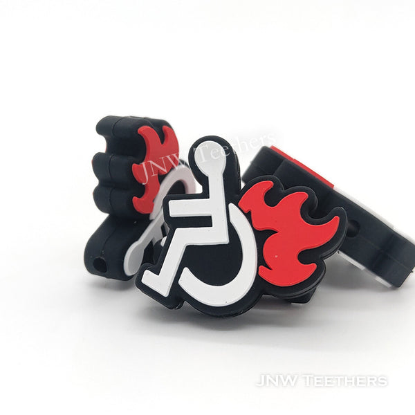 Flaming wheelchair disabled silicone focal beads