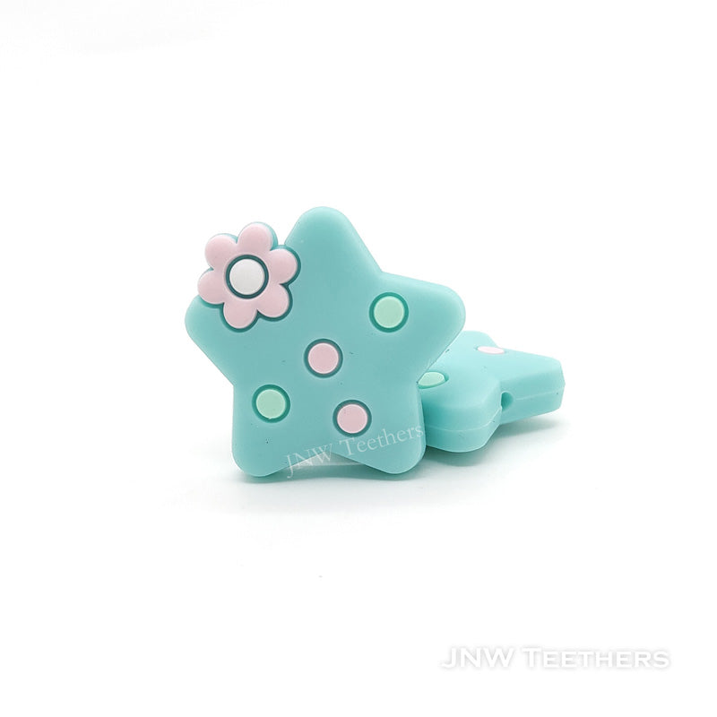 Star silicone focal beads aqua