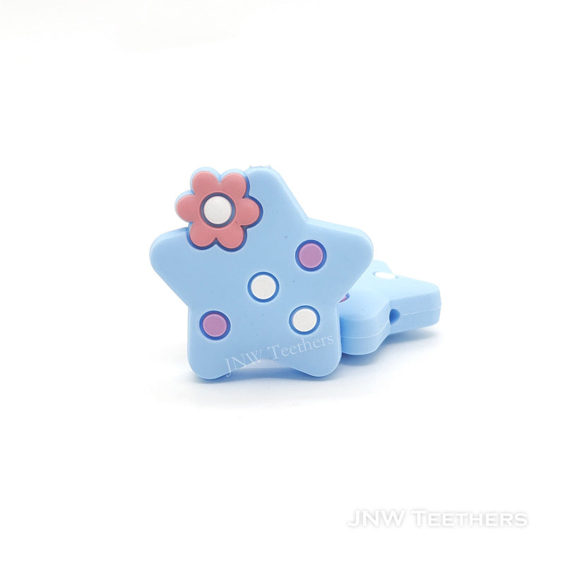 Star silicone focal beads pastel blue