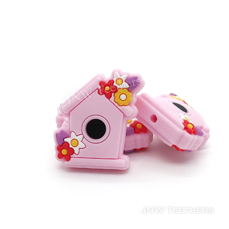 Silikon Motivperle Vogelhäuschen | Pastell Rosa