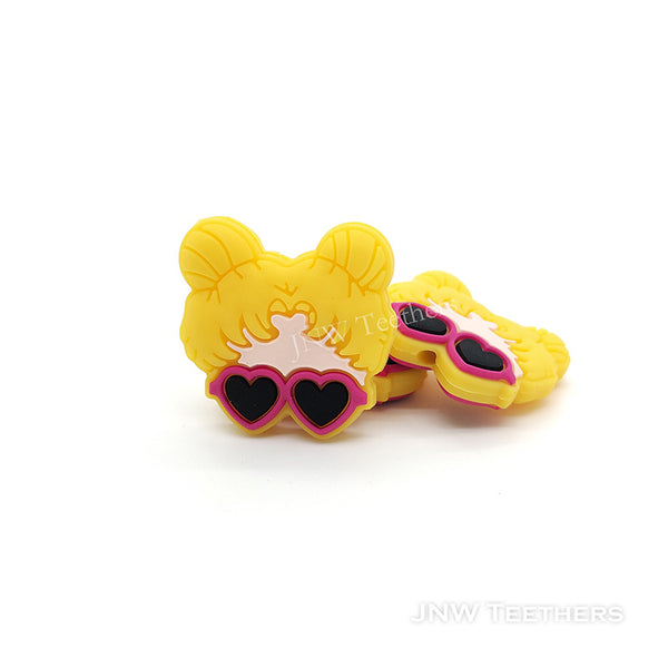 Sunglasses Girl Silicone Focal Bead yellow