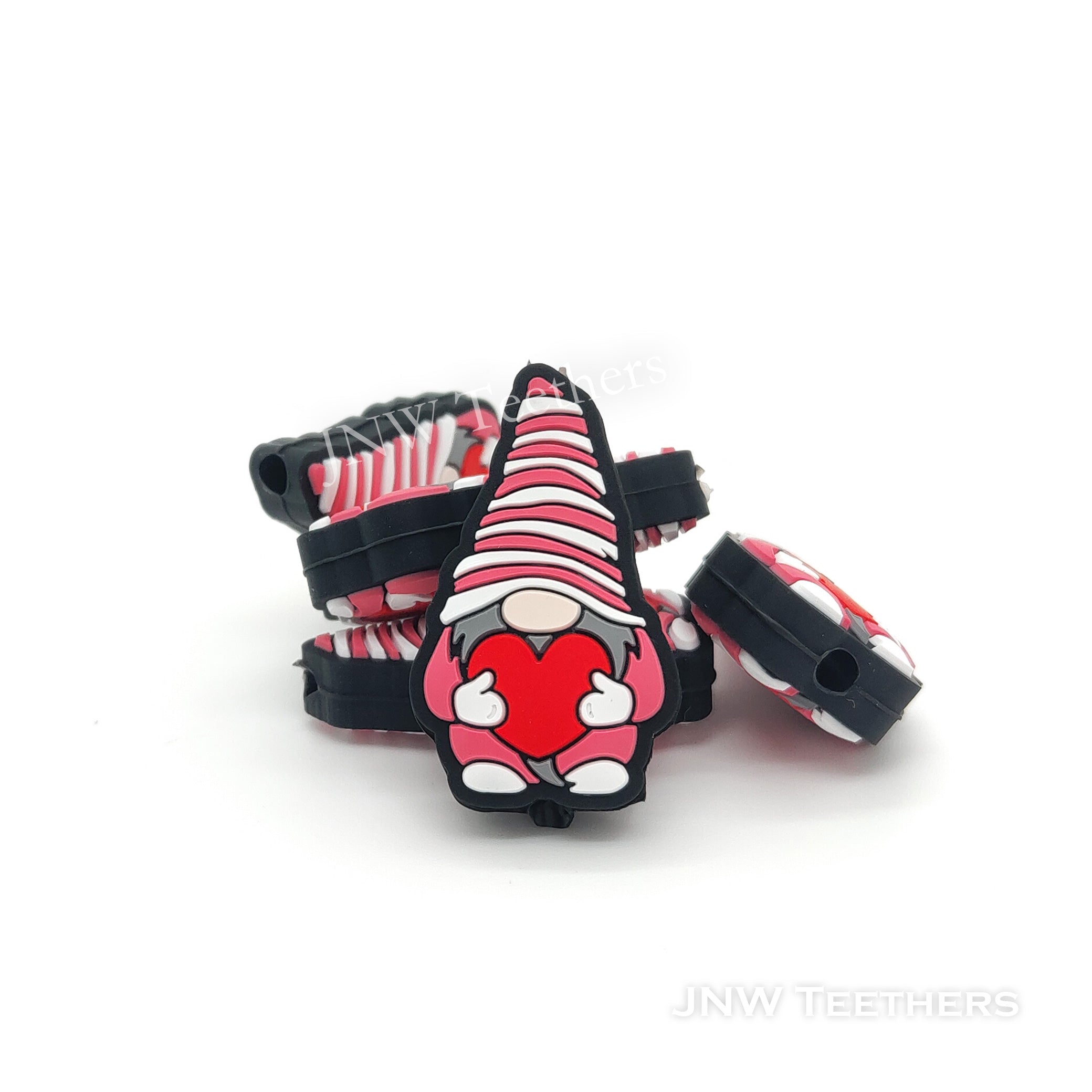 Pink Gnome With Red Heart Silicone Focal Beads