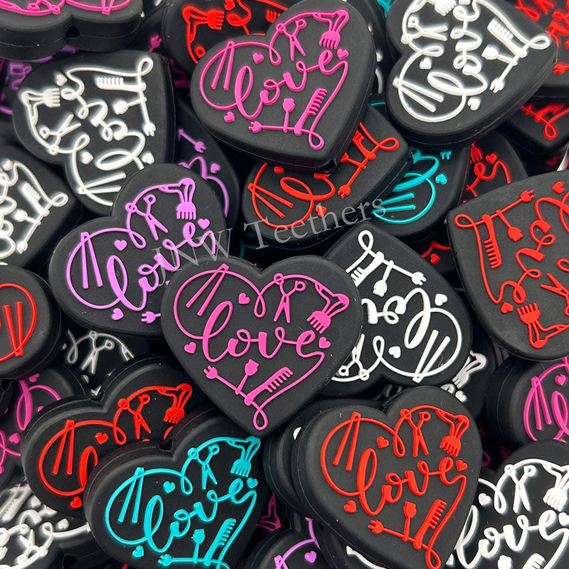 Heart Shape with Love Hair Dresser Silicone Focal Beads