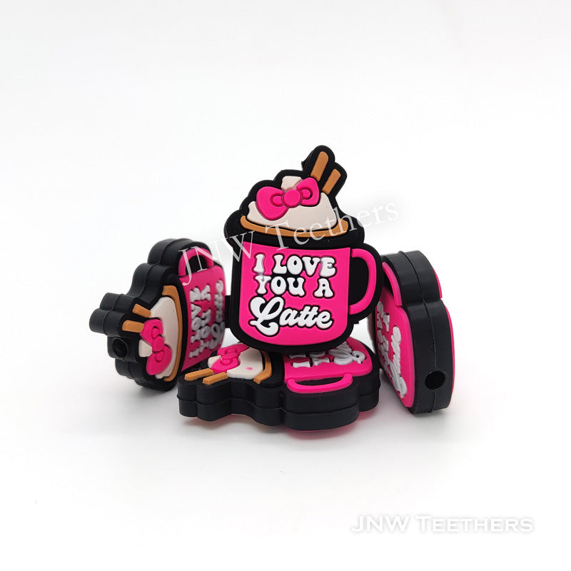 Fuchsia pink latte silicone focal beads