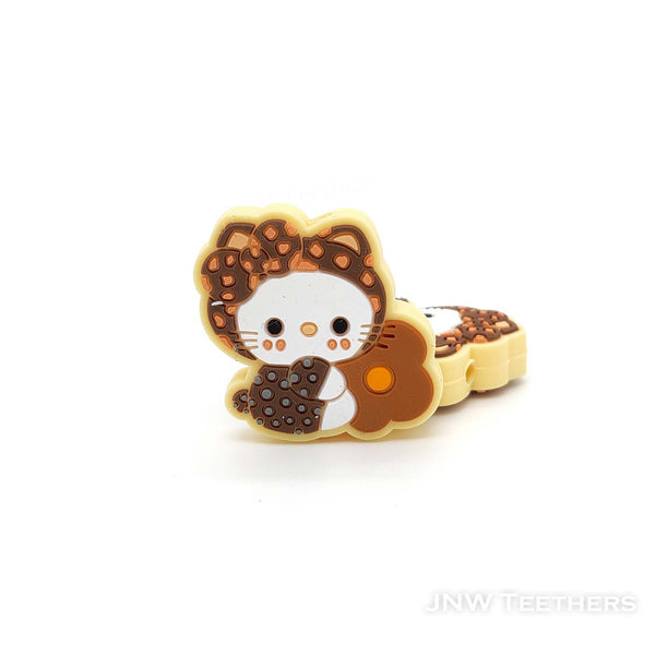 Kitty cat hugging flower silicone focal beads