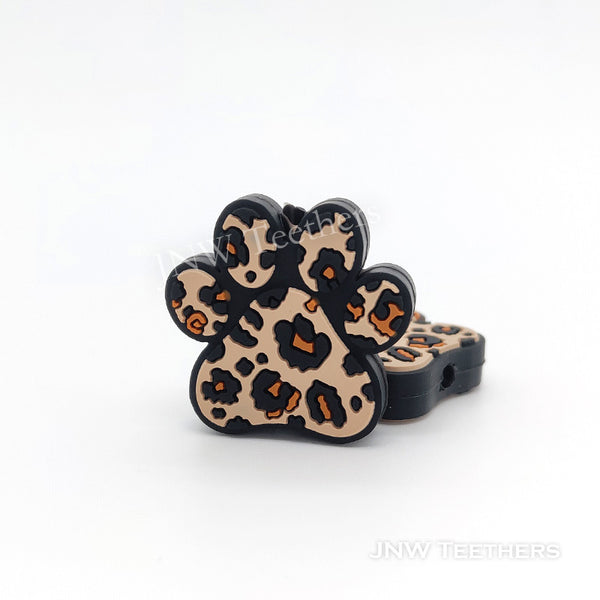 Perles focales en silicone Patte de Chien Imprimé Léopard Beige