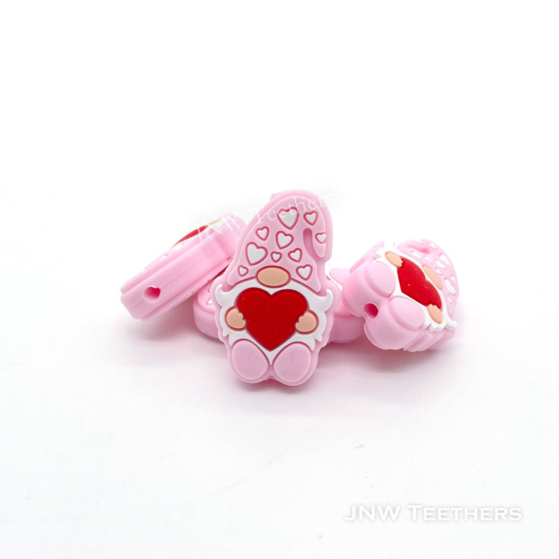 red heart Gnomes silicone focal beads light pink