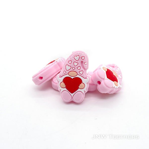 red heart Gnomes silicone focal beads light pink