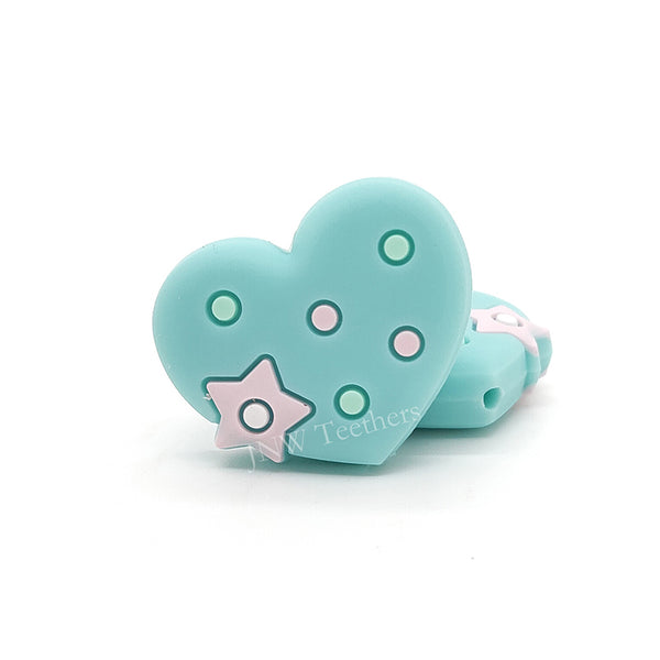 Heart silicone focal beads aqua