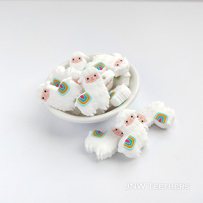 White llama silicone focal beads