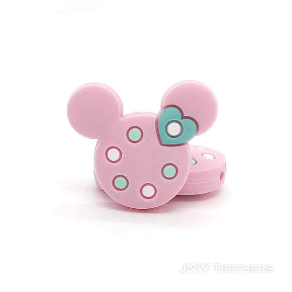 Mouse head silicone focal beads pink