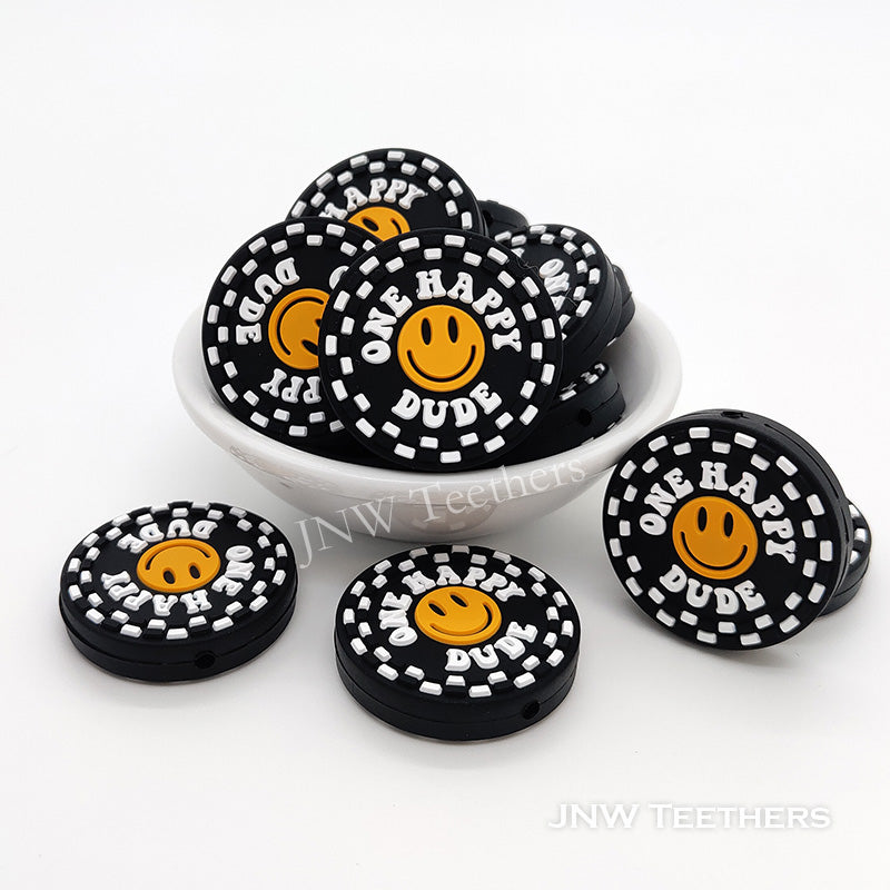 Smiley face one happy dude silicone focal beads
