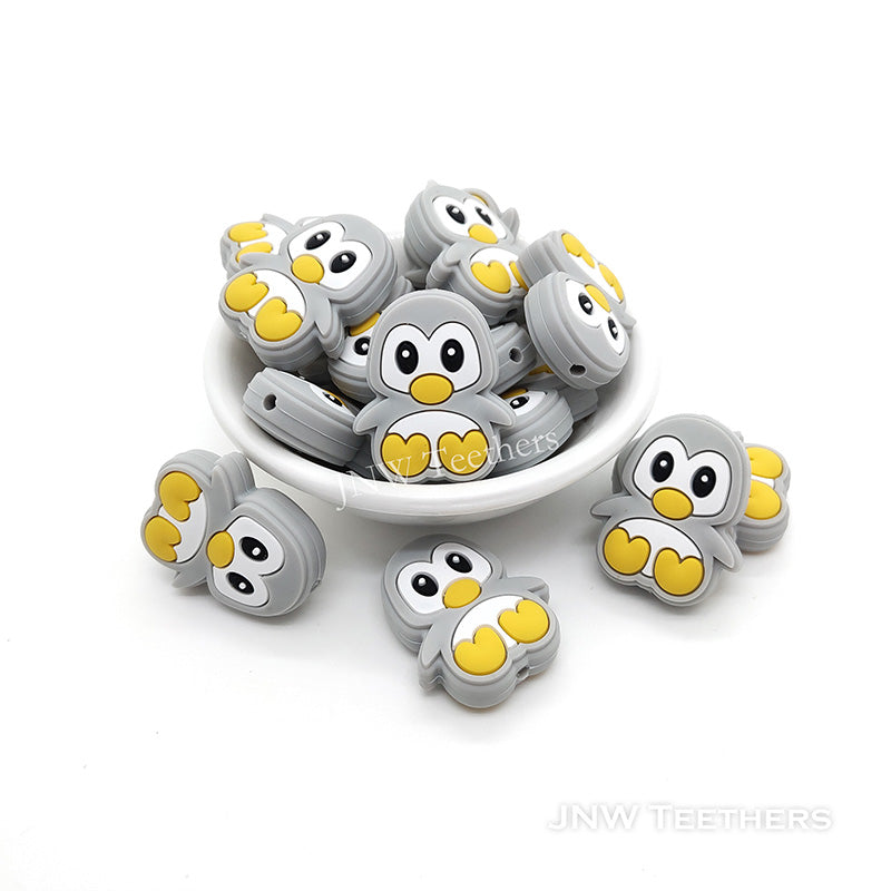 Penguin silicone focal beads gray