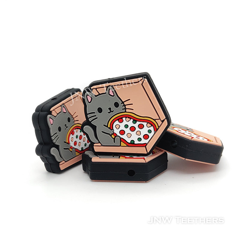 Eating pizza cat silicone focal beads