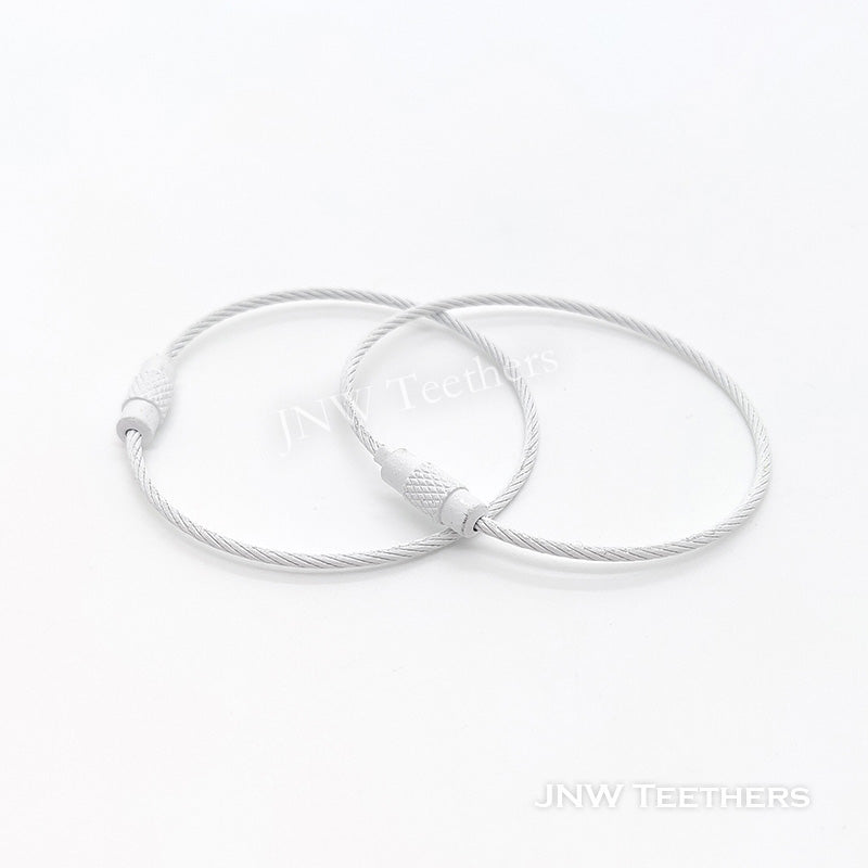Planted stainless steel cable key ring chartreuse wire white