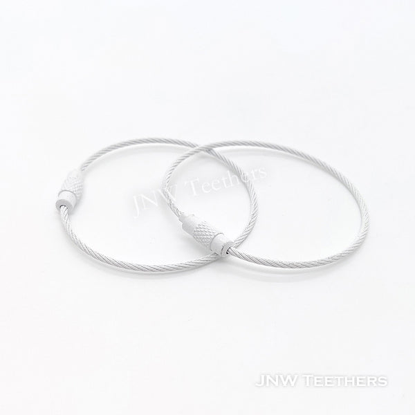 Planted stainless steel cable key ring chartreuse wire white