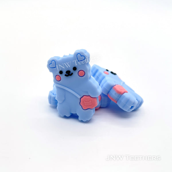 Polar bear silicone focal beads pastel blue