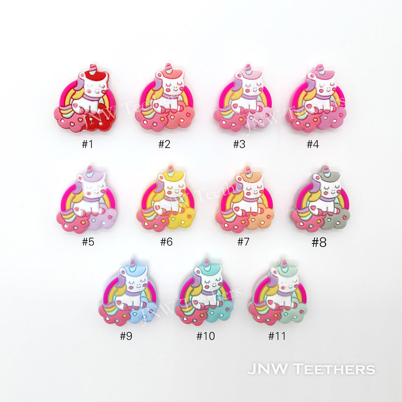 Rainbow Heart Unicorn Silicone Focal Beads