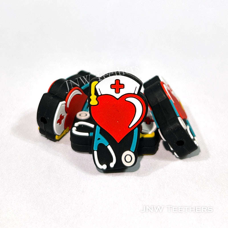 Red Heart Stethoscope Silicone Focal Bead