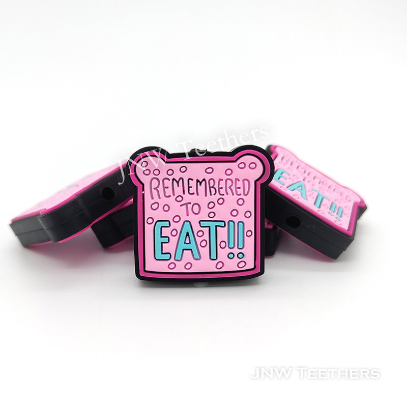 Pink Remember Eat Bread Silicone Focal Beads