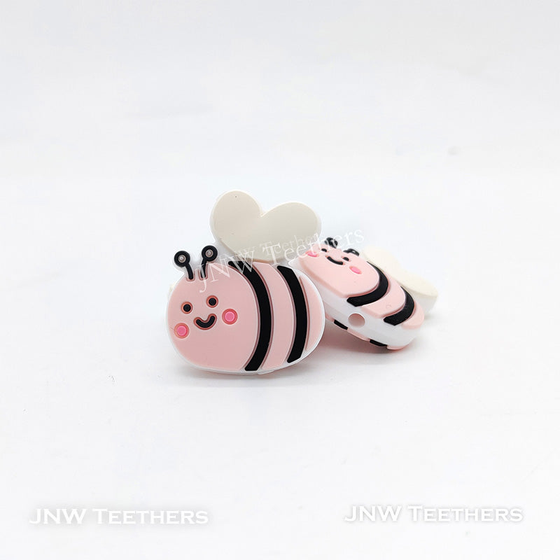 Pink Bee Silicone Beads