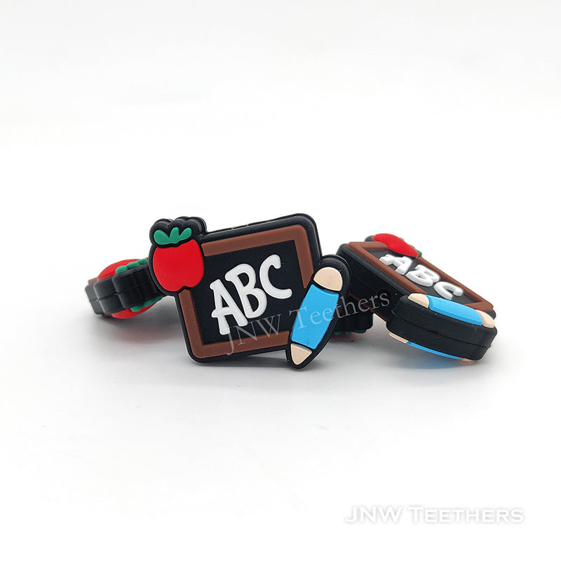 Chalk Board Silicone Beads, Teacher Chalkboard Silicone Focal Beads, ABC Black Chalkboard Beads Silicone, ABC Board Silicone Pearls