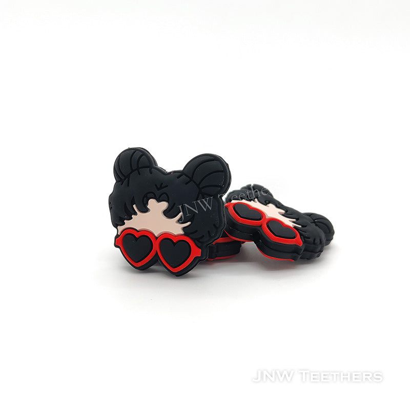 Sunglasses Girl Silicone Focal Bead black